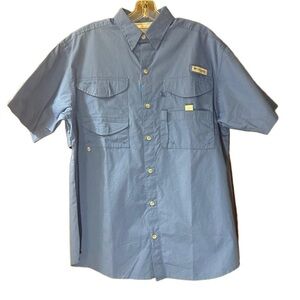 NWT Columbia Sportswear PFG Short Sleeve Blue Button Down Shirt Size Small